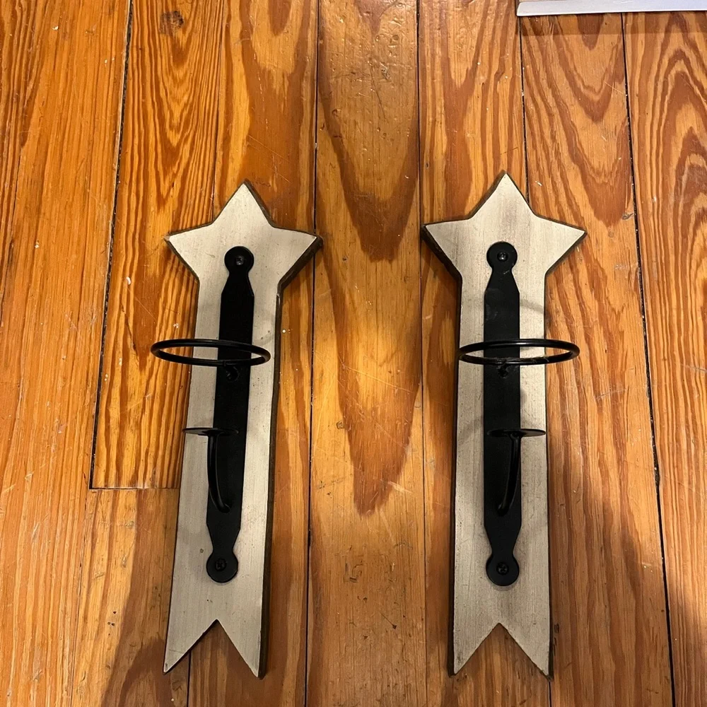 Rustic Black and Cream Wall Sconces - Pair